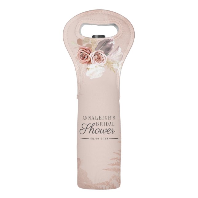Pampas Grass Terracotta Script Bridal Shower Wine Bag (Front)