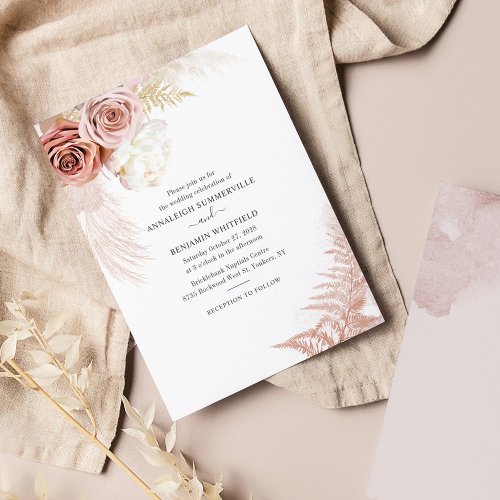 Pampas Grass Terracotta Script Floral Wedding Invitation