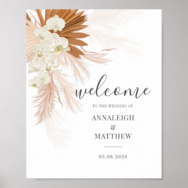 Pampas Grass Terracotta Script Minimalist Wedding Poster (Front)