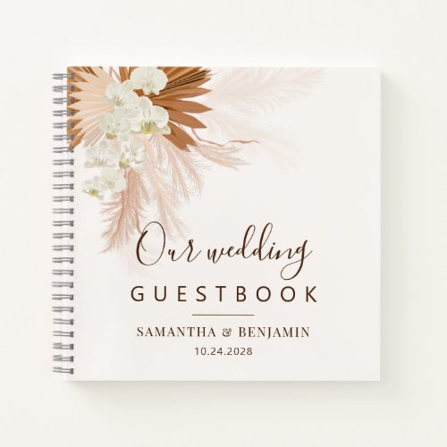 Pampas Grass Terracotta Script Wedding Guest Book