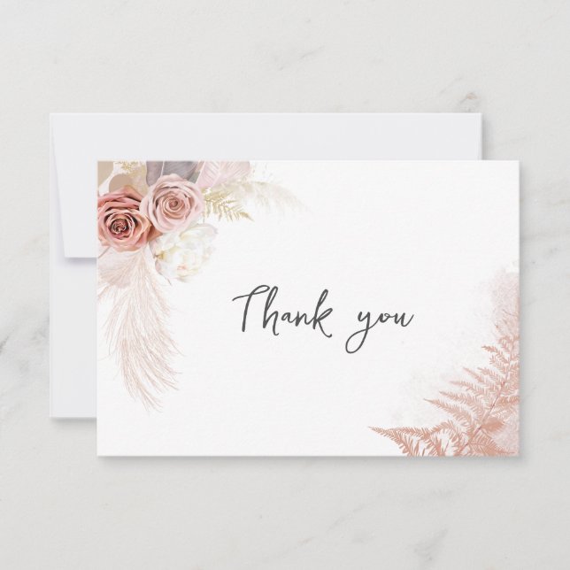 Pampas Grass Terracotta Script Wedding Thank You Card (Front)