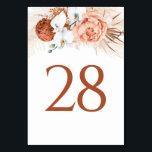 Pampas Grass Terracotta Table Number Cards<br><div class="desc">Pampas grass and terracotta flowers wedding table number cards</div>