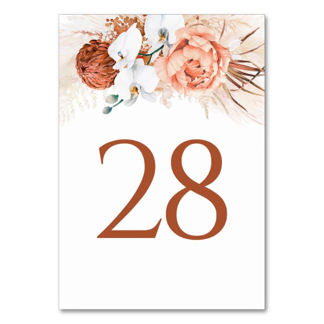Pampas Grass Terracotta Table Number Cards (Front)