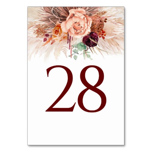 Pampas Grass Terracotta Table Number Cards