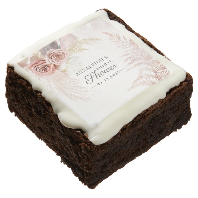 Pampas Grass Terracotta Tan Bridal Shower Brownie (Angled)