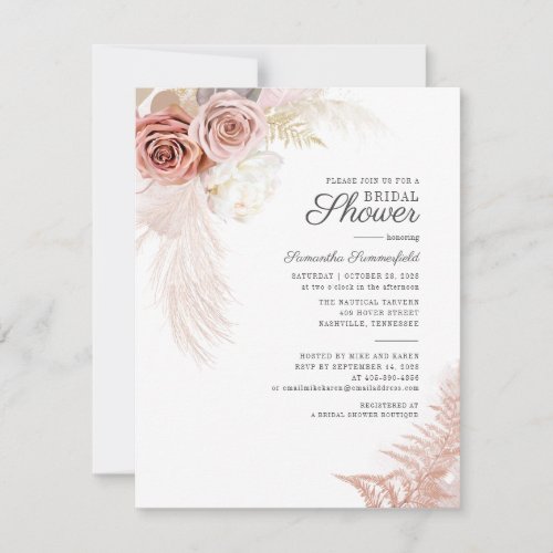 Pampas Grass Terracotta Tan Bridal Shower Invitation