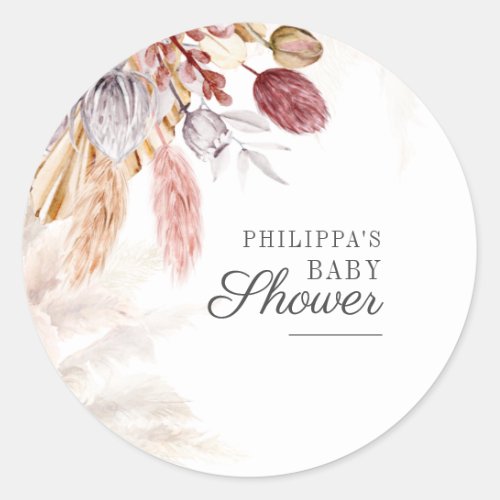 Pampas Grass Terracotta Tan Dried Palm Baby Shower Classic Round Sticker