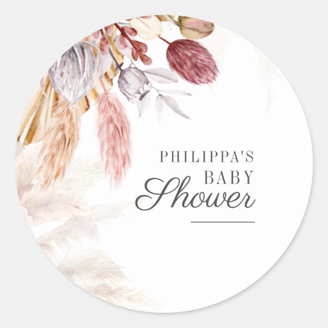 Pampas Grass Terracotta Tan Dried Palm Baby Shower Classic Round Sticker (Front)