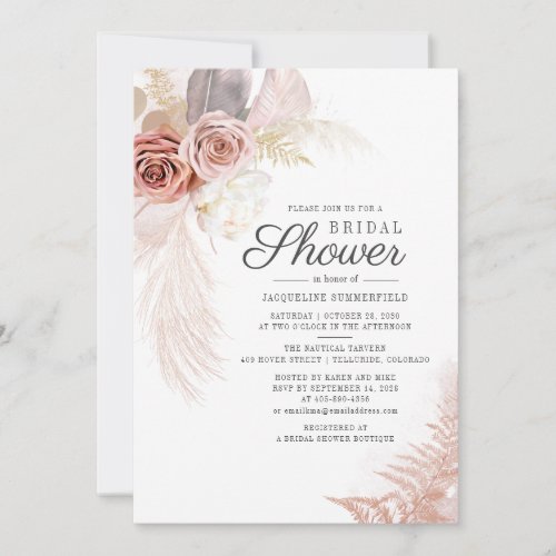 Pampas Grass Terracotta Tan Floral Bridal Shower Invitation