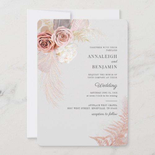 Pampas Grass Terracotta Tan Watercolor Wedding Invitation