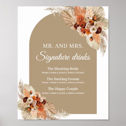 Pampas Grass Terracotta tropical Signature Drinks  Poster