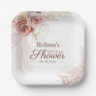 Pampas Grass Terracotta Watercolor Bridal Shower Paper Plates