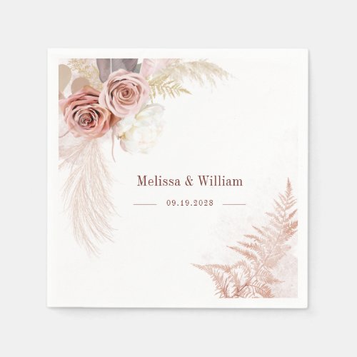 Pampas Grass Terracotta Watercolor Wedding Napkins