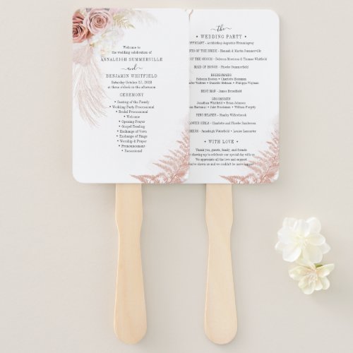  Pampas Grass Terracotta Wedding Ceremony Program Hand Fan