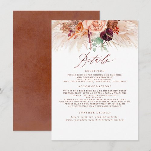 Pampas Grass Terracotta Wedding Details Enclosure Card