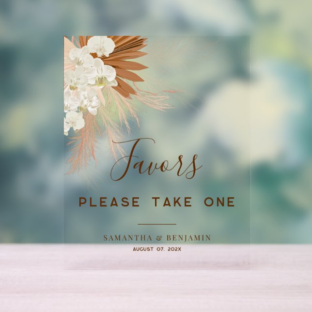 Pampas Grass Terracotta Wedding Favors Acrylic Sign (Neutral)