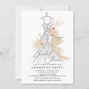 Pampas Grass Terracotta Wedding Gown Bridal Shower Invitation