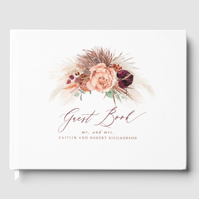 Pampas Grass Terracotta Wedding Guest Book (Front)