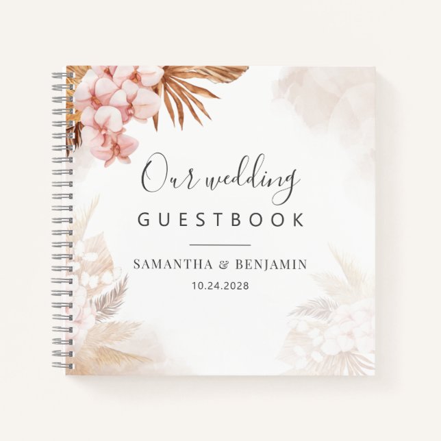 Pampas Grass Terracotta Wedding Guest Book (Front)