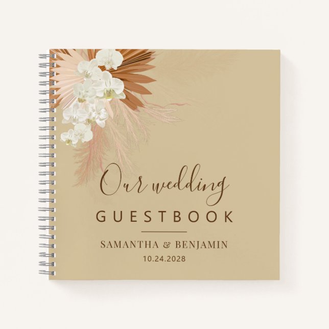 Pampas Grass Terracotta Wedding Guest Book (Front)