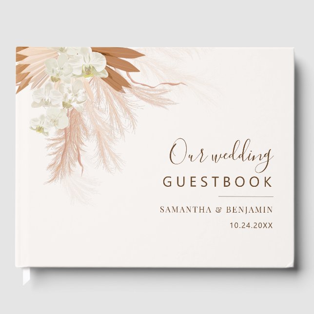 Pampas Grass Terracotta Wedding Guest Book (Front)