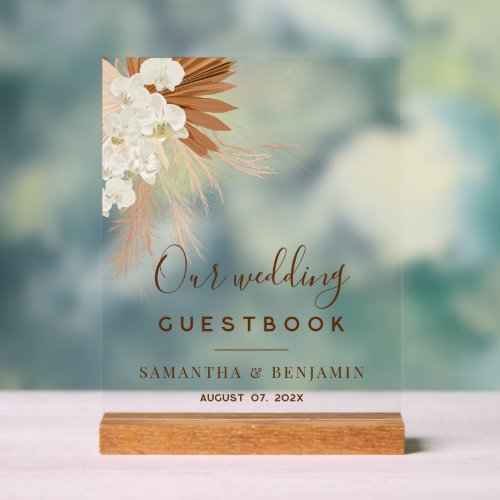 Pampas Grass Terracotta Wedding Guest Book Acrylic Sign