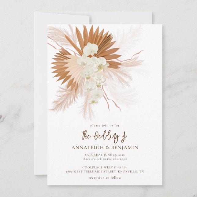 Pampas Grass Terracotta Wedding Invitation (Front)
