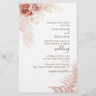 Pampas Grass Terracotta Wedding Invitation Stationery
