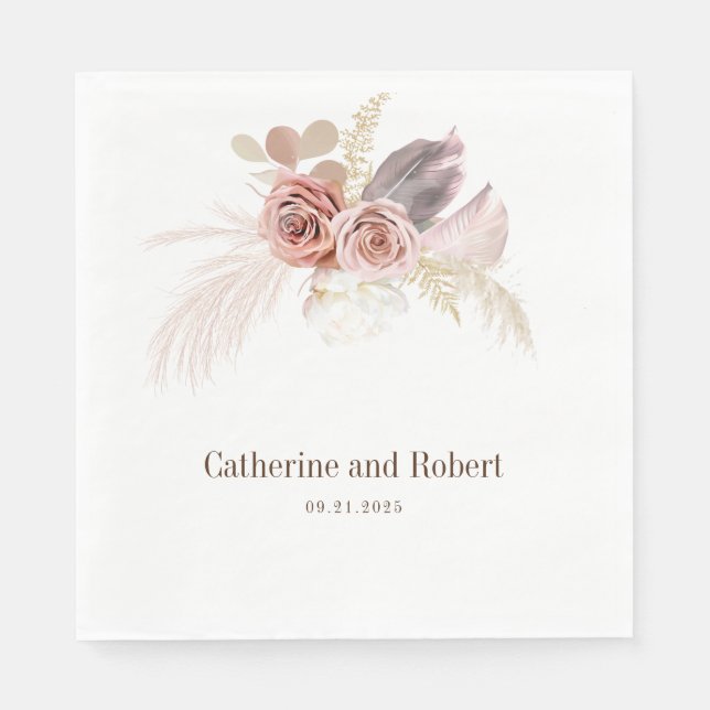 Pampas Grass Terracotta Wedding Paper Napkins (Front)