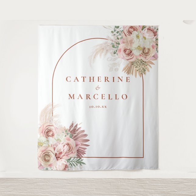 Pampas Grass Terracotta Wedding Photo Backdrop (Front)