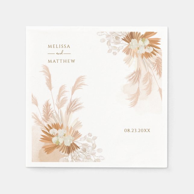 Pampas Grass Terracotta Wedding Reception Paper Napkins (Front)