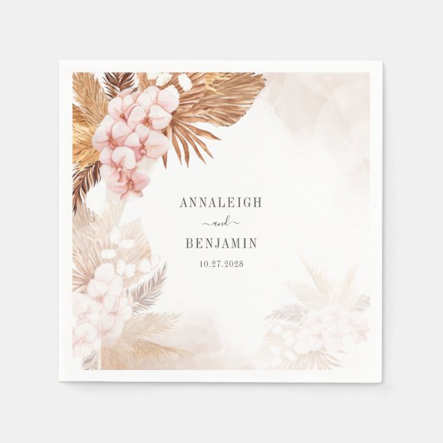 Pampas Grass Terracotta Wedding Reception Paper Napkins (Front)