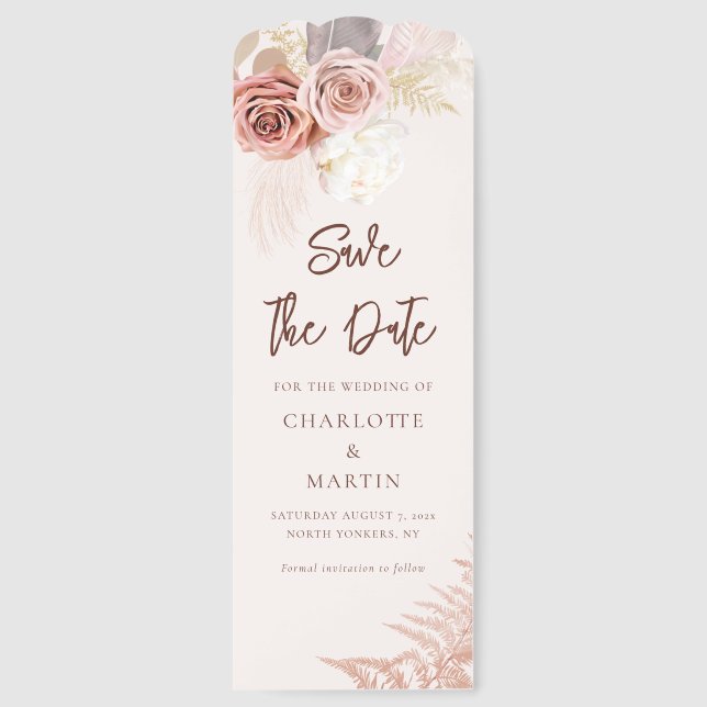 Pampas Grass Terracotta Wedding Save the Date Bookmarks (Front)