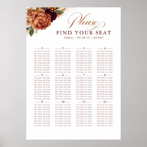 Pampas Grass Terracotta Wedding Seating Chart