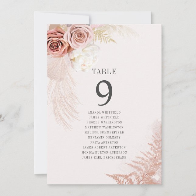 Pampas Grass Terracotta Wedding Table Number (Front)