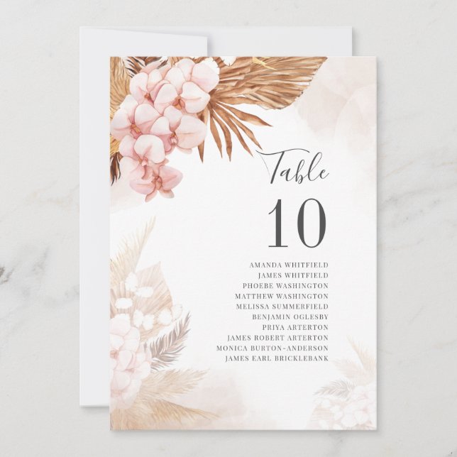 Pampas Grass Terracotta Wedding Table Number (Front)