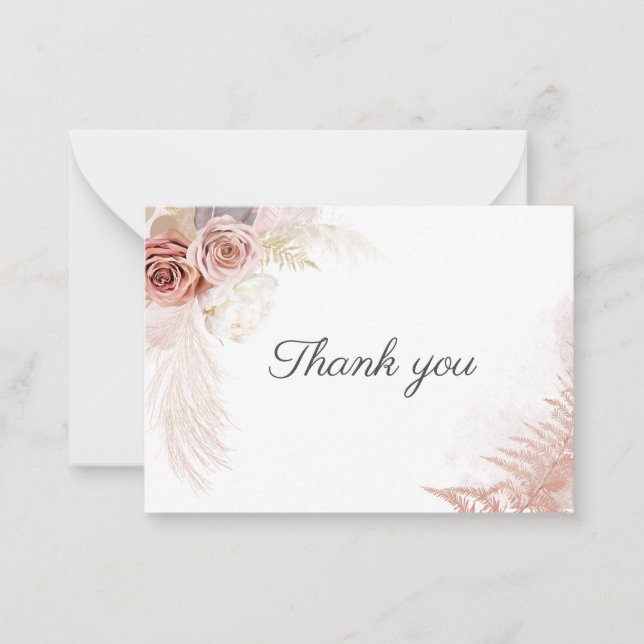 Pampas Grass Terracotta Wedding Thank You  Note Card (Front)