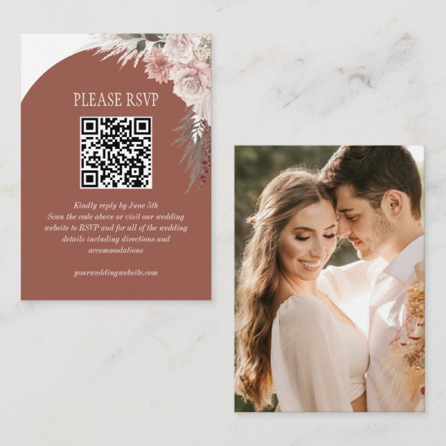 Pampas Grass Terracotta Wedding Website QR Code Enclosure Card (Front/Back)