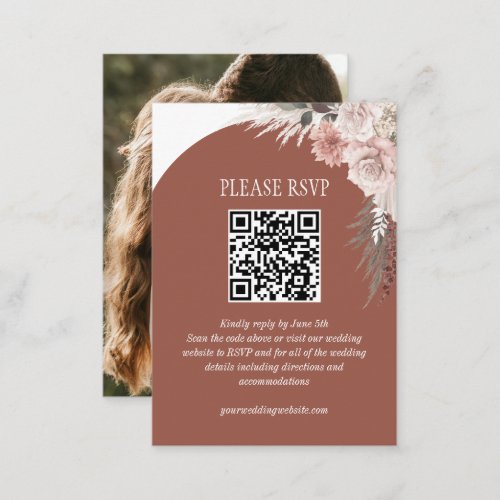Pampas Grass Terracotta Wedding Website QR Code Enclosure Card