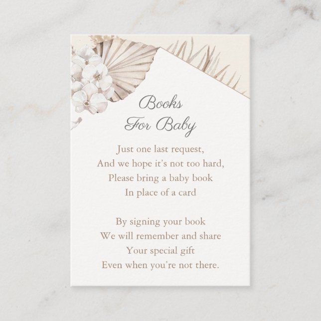 Pampas Grass Texture Baby Shower Books For Library Enclosure Card (Front)
