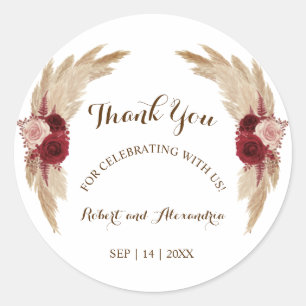 Pampas Grass Thank You for Coming Wedding Classic Round Sticker