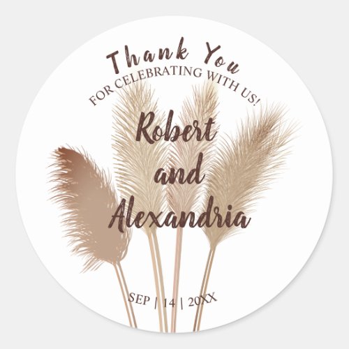 Pampas Grass Thank You for Coming Wedding Classic Round Sticker