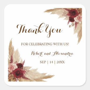Pampas Grass Thank You for Coming Wedding Square Sticker