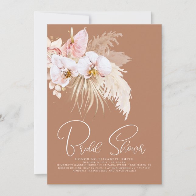 Pampas Grass Tropical Floral Boho Bridal Shower Invitation (Front)