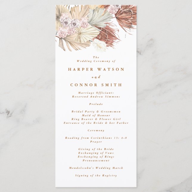 Pampas Grass Tropical Jungle Floral Wedding Program (Front)