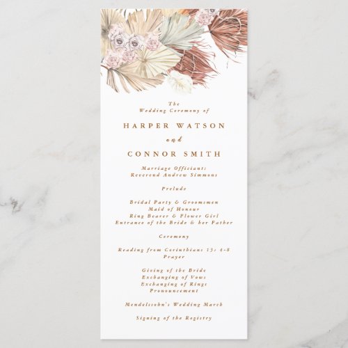 Pampas Grass Tropical Jungle Floral Wedding Program