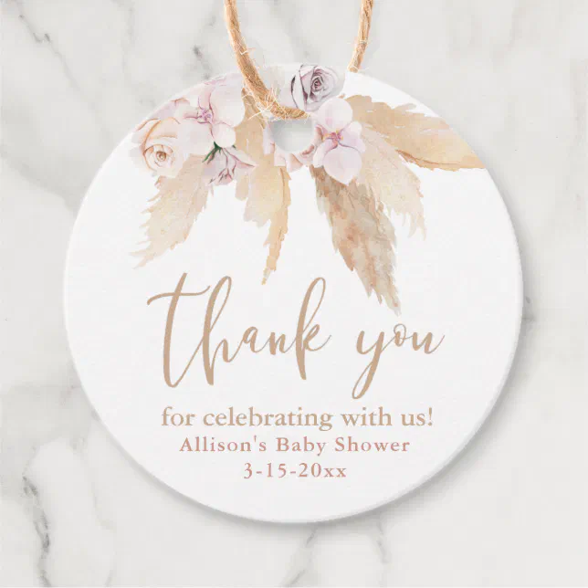 Pampas grass tropical leaves baby shower thank you favor tags | Zazzle