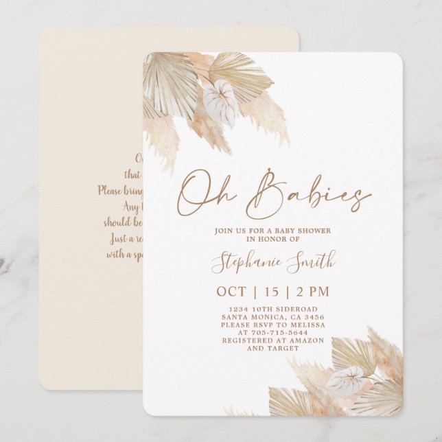 Pampas Grass Twins Baby Shower Invitation (Front/Back)