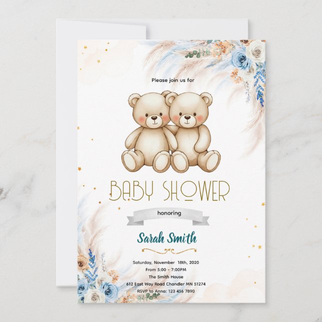 Pampas Grass twins bear invitation (Front)