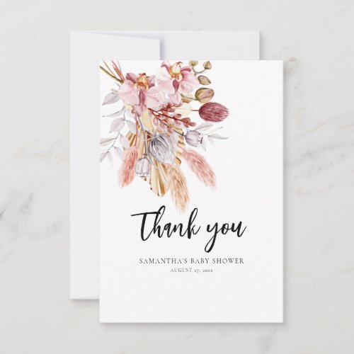 Pampas Grass Watercolor Floral Baby Shower Thank You Card